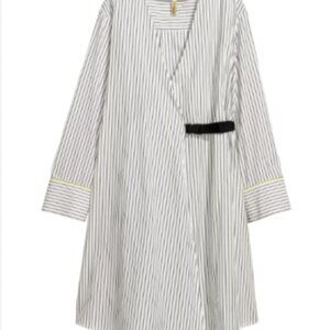 H & M Striped White and Black Spring Wrap-front Dress Size US 2
